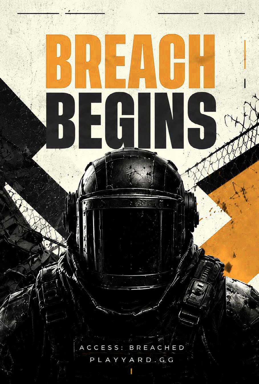 Poster: a visored helmet against barbed wire, the words Breach begins